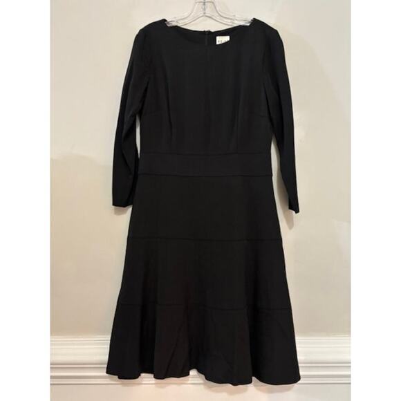 Reiss Black Dress Sz 8 A-Line Midi 3/4 Sleeve Career Minimalist Capsule Classic
